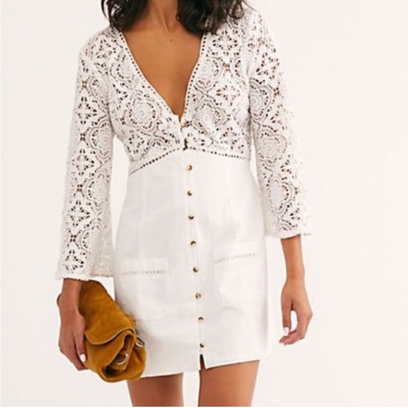 Free People Dresses & Skirts - Free People Lace Shrimpton mini dress- white